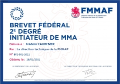 Diplôme de MMA pour Frédéric FAUDEMER